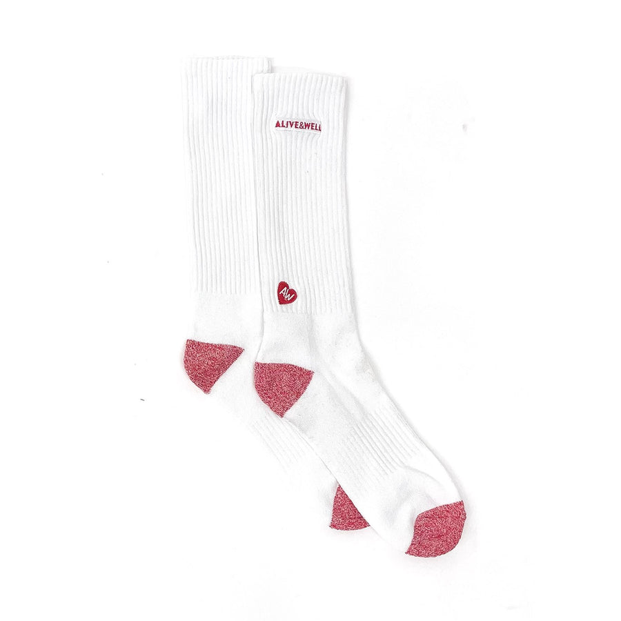 ALIVE & WELL HEART ICON SOCKS WHITE