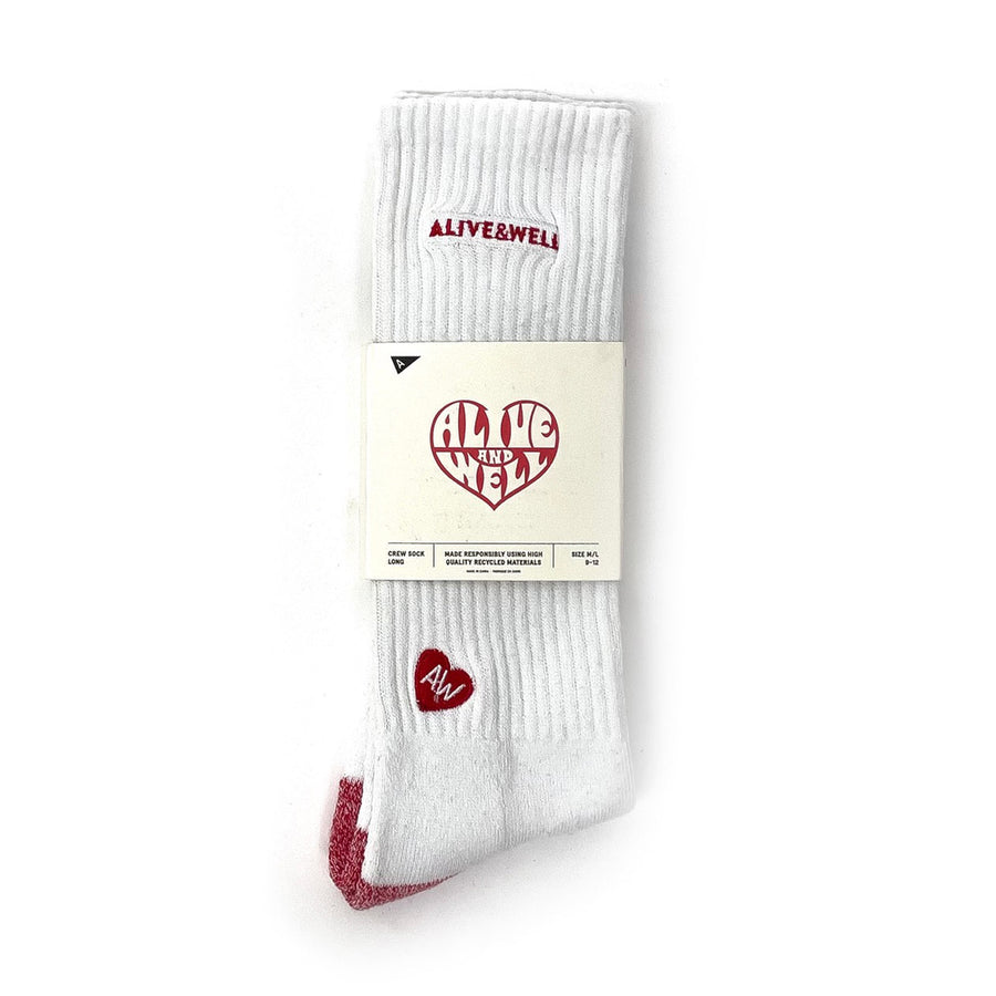 ALIVE & WELL HEART ICON SOCKS WHITE